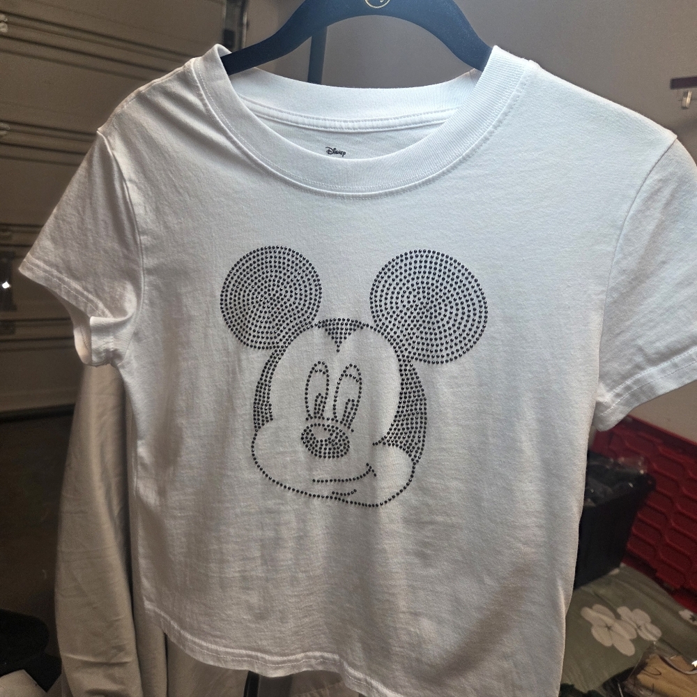 Sold  Aeropostale White Womans Size Small Crop Top with Mickey Mouse Design